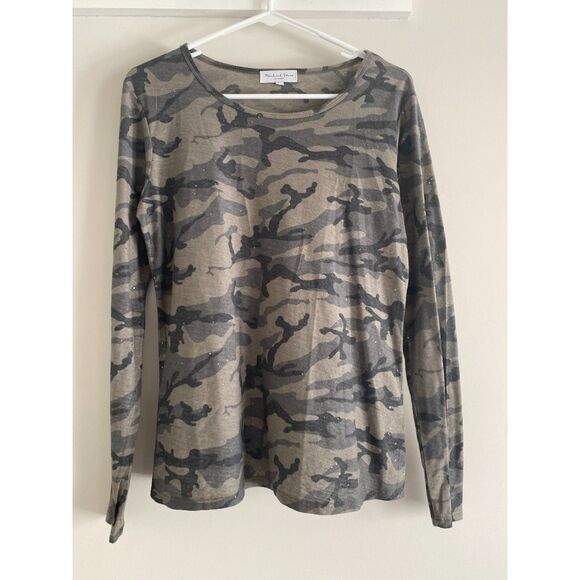 Michael Stars Madison Brushed Army Green Camo Long Sleeve Womens Small Sparkle - Picture 1 of 6